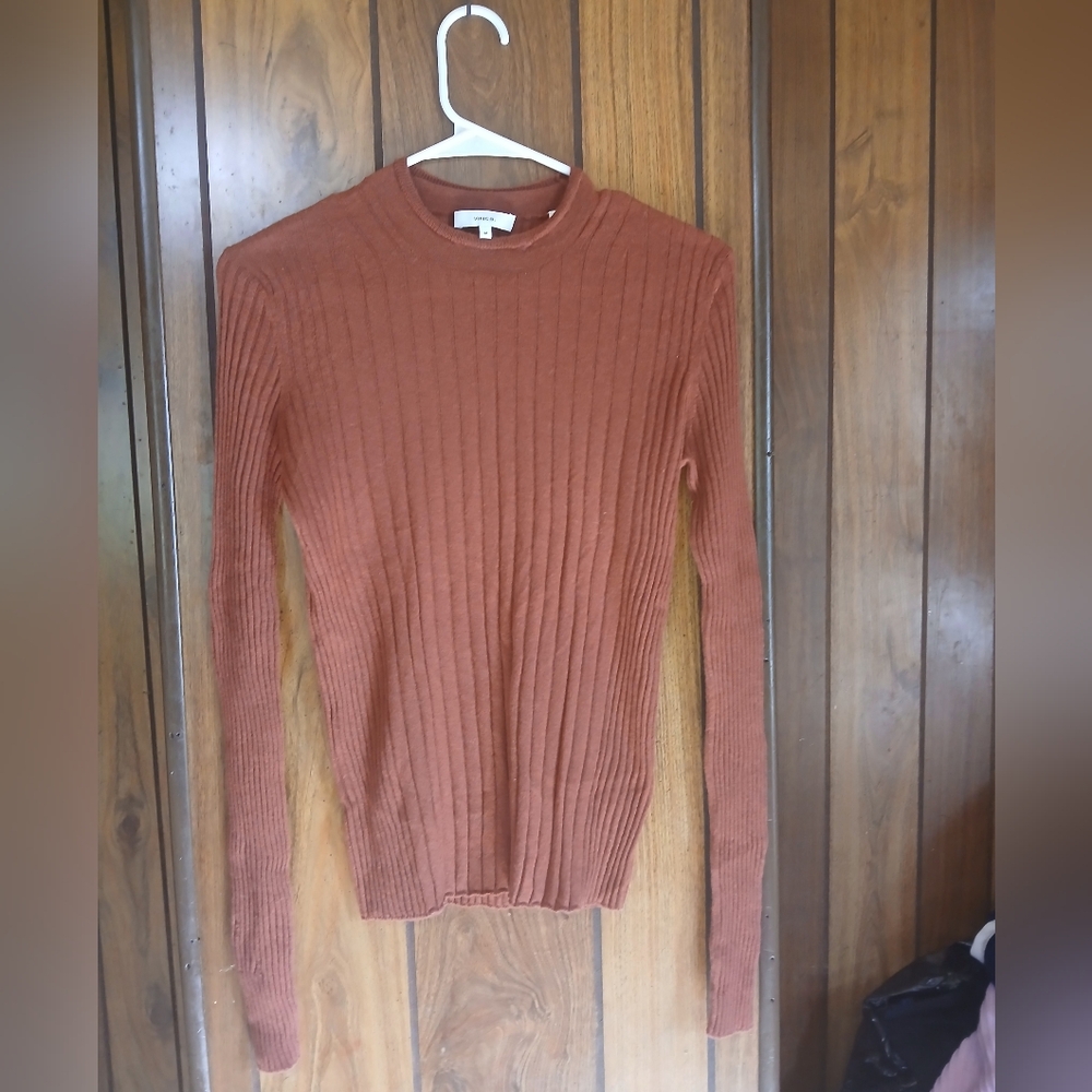 Vince 100% Cashmere Women's Ribbed Crew Neck Sweater - Warm Brown 100%  Fab!